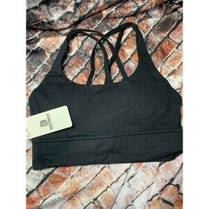 NWT Bathrins Small Black Strappy Sports Bra Removeable Cups Athleisure NEW